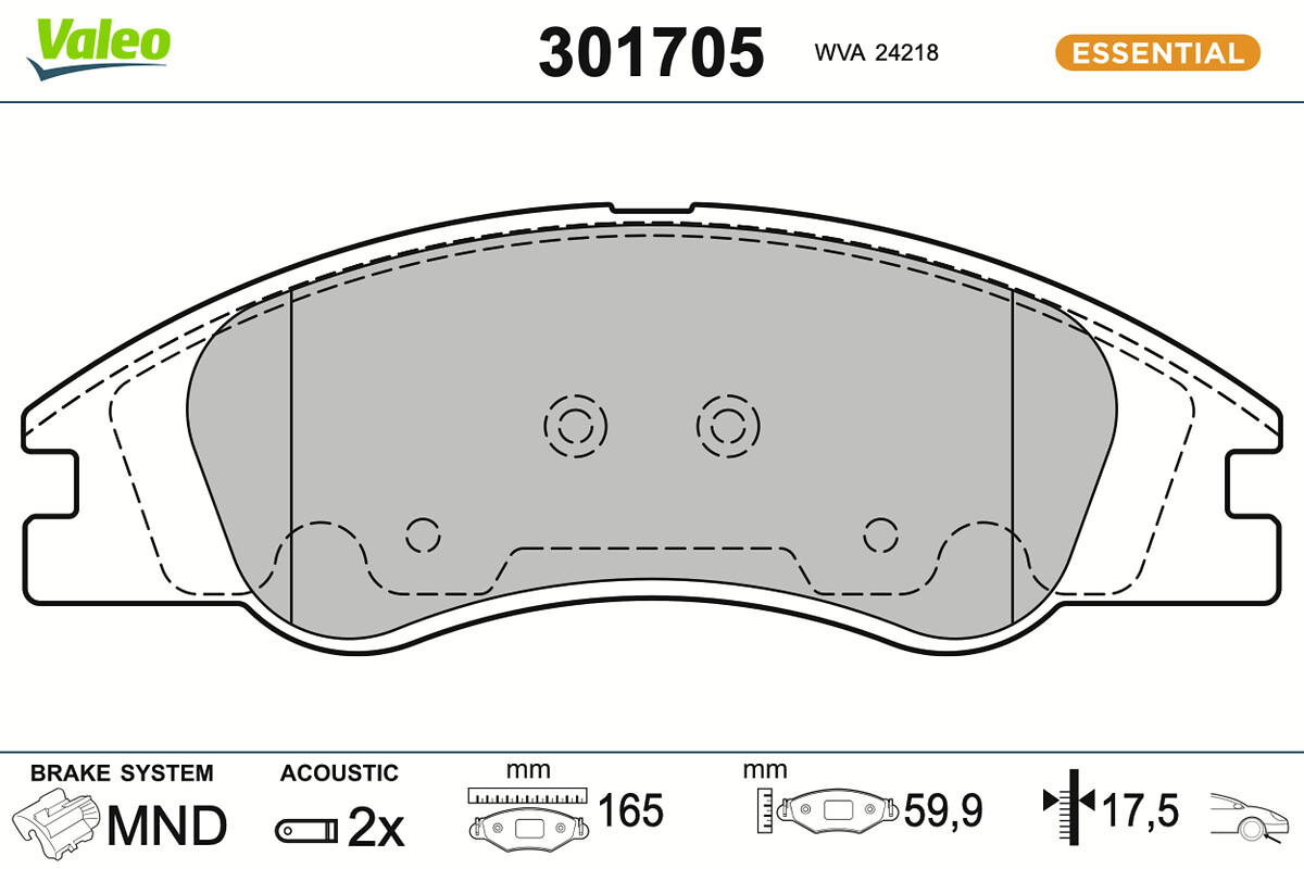 Jeu de 4 plaquettes de frein VALEO ref. 301705